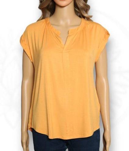 Cable & Gauge  Dolman Short Sleeve Top Split Neck Light Yellow Orange Size S