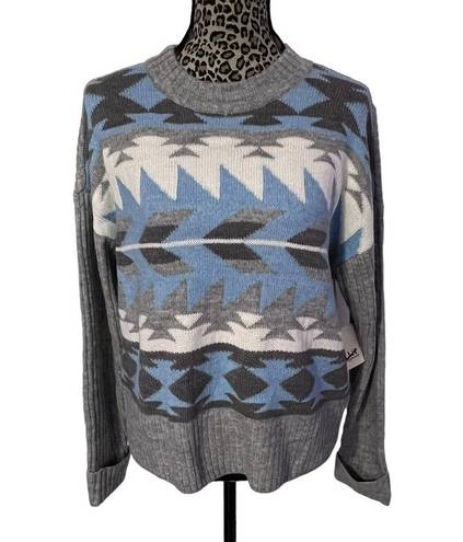 a.n.a Aztec Print Multicolor Gray Crew Neck Pullover Sweater Oversized Medium NWT