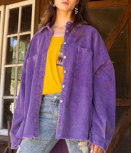 POL Purple Corduroy Shacket Button Up Jacket MEDIUM Oversize Balloon Sleeves  NEW