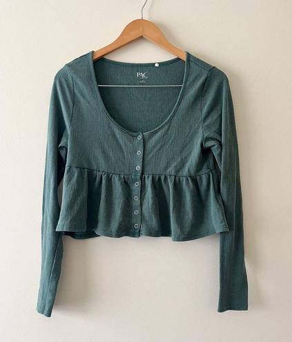 PacSun Green Babydoll Peplum Long Sleeve Top Size Small