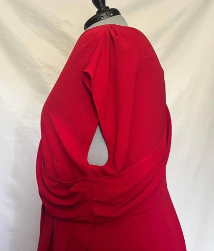 City Chic  Faux Wrap Surplice Midi Dress Size 24/XXL Red V-Neck Lined Skirt