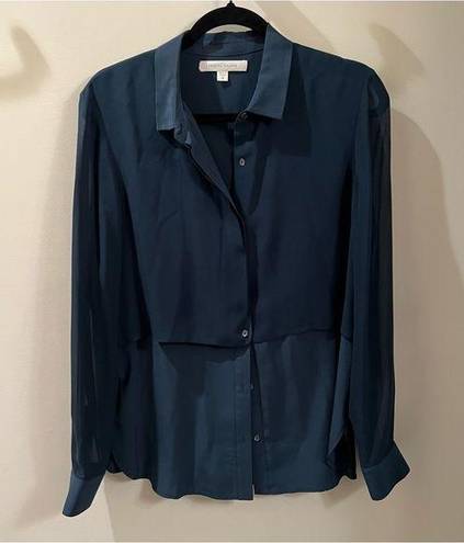 Brochu Walker Brochure Walker Navy Blue Silk Long Sleeve Button Down Shirt | M