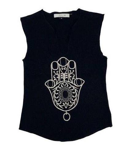 Edge Julia Womens Raw  Embroidered Hand Of Fatima Tank Top Black Small NWOT