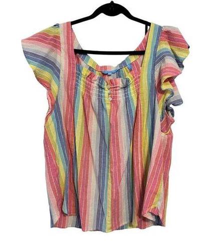 Draper James  RSVP Women's Pastel Striped Flutter Sleeve Top XXL