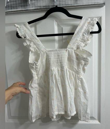 Daisy Dondolo Women's embroidered  Shirt Top Smocked Ruffle Sleeve Size XS NWT