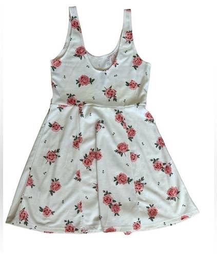 Divided  White Fit and Flare Floral Pink Rose Dress Women’s Size 10 Sleeveless