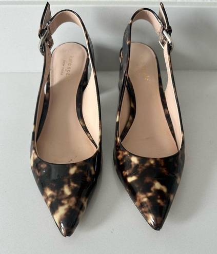 Kate Spade  Mika Tortoise Patent Leather Slingback Low Heel Brown Caramel Size 6