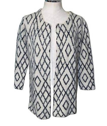 Pink Martini  Wool Blend Abstract Print Open Front Cardigan Small Black Beige