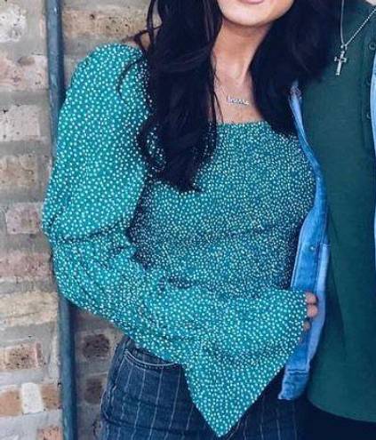 Blue Rain Green Polka Dot Top