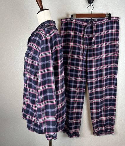 Brooks Brothers  Womens Flannel Pajama Shirt Pants Set Size L Large Plaid Cotton