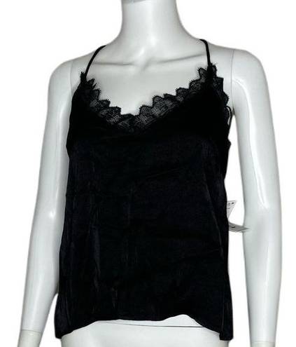 AQUA  Women's Black Lace Trimmed V-Neck Lightweight Halter Lacey T-Back Tank sz S