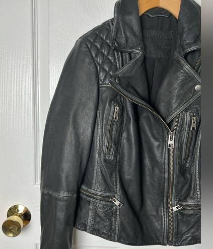 All Saints Black Long Sleeve Quilted Cargo Distressed Leather Biker Jacket 2