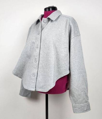 Good American  Fleece Cropped Shirt Jacket Shacket Grey Cotton Size 5/6 (2XL-3XL)