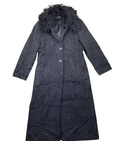 Saks fifth avenue wool fur trim long pea coat Black Size 10