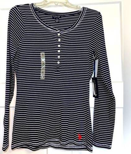 U.S. Polo Assn. striped long sleeve ribbed thermal shirt Navy & White medium NWT