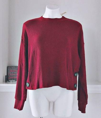 June and Hudson  Cropped Sweater Mock Neck Knit Burgundy Long Sleeves Size XL NWT