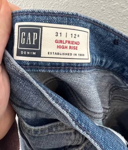 Gap Girlfriend High Rise Medium Indigo Cuffed Raw Hem Jeans