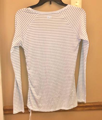 Calia by Carrie Underwood Striped long Sleeve Ruched Shirt Blue Small