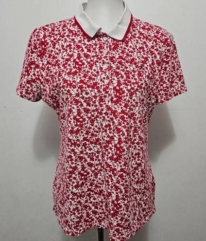 Tommy Hilfiger  Red & White Floral Classic Short Sleeve Polo Size Large