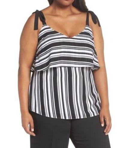 City Chic  tie shoulder striped tank top black white sz 20