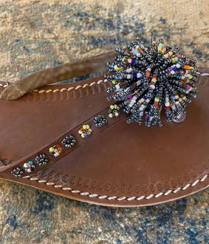 Vera Pelle Beaded Thong Sandals