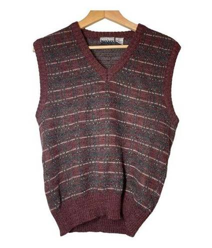 City Streets  Sweater Vest Grandpacore Womens Large Burgundy Gray Wool Blend