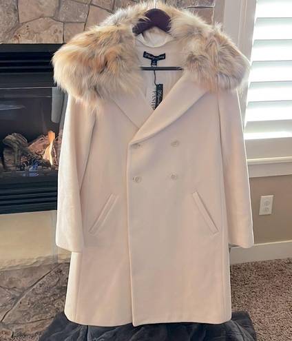 Elizabeth and James  Ivory Fur-Collar Coat