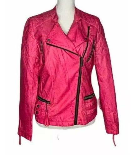 Miss Sixty Womens  M60 Hot Pink Faux Leather Distressed Motorcycle Jacket Size M