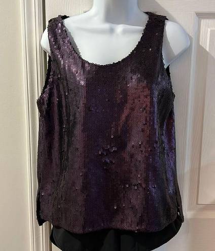 DKNY NWT  Womens Sleeveless Sequin Split-Back Top Purple Size S