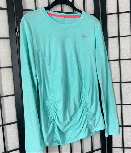 Marika tek  Performance Athletic Long Sleeve Polyester Ruched Shirt Teal Medium