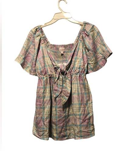 Isabel Maternity  NWT Woven Peekaboo Tie-Front Maternity Top - Plaid Size Small