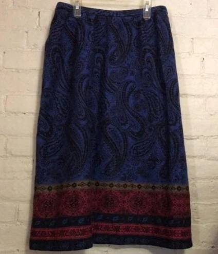 Vintage Bleyle 12 Thick Knit Blue Black Pink Paisely Midi Straight Pencil Skirt