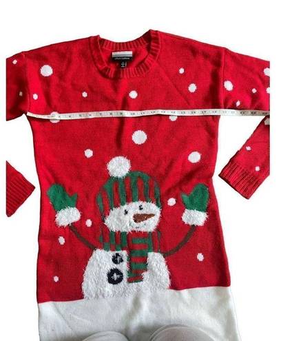 Allison Brittney  red Fuzzy Snowman Christmas Sweater tunic/ Dress