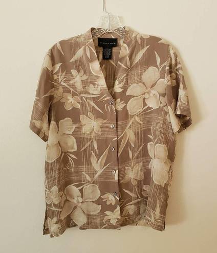 August Silk NWOT Silk Short Sleeve Hawaiian Buttondown Blouse Taupe Cream Size Small