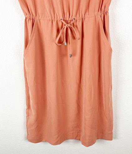 St. John  Peach Elastic Drawstring Waist Side Pocket Cap Sleeves Dress, Size 6