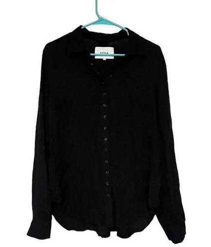 Pistola  Women's Black V-Neck Button-Up Shirt 3/4 Sleeve Loose Fit Casual Size S