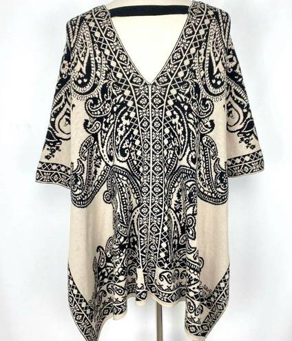 Flying Tomato Womens Paisley Patterned Poncho Sweater Size S/M Tan Black Top