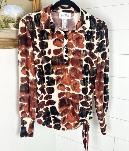 Joseph Ribkoff  Multi Giraffe Print Waist Tie Blouse Top Long Sleeve Size 6