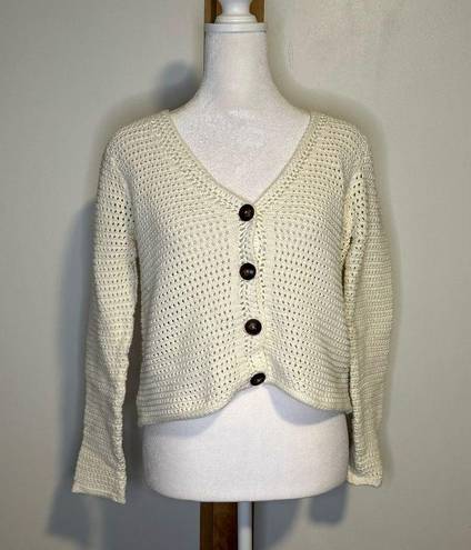 Joie  white knit cropped cotton cardigan sweater size S