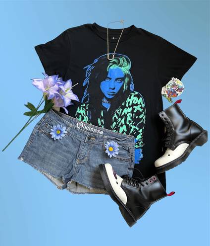 Billie Eilish green and blue neon graphic tee