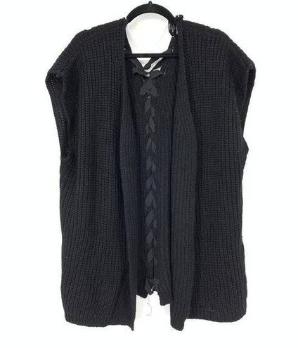 David & Young  Women's O/S Open Front Lace Up Back Cardigan Sweater Vest Black