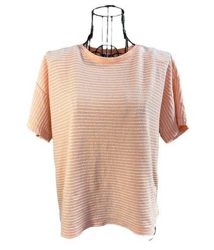 Marine layer  Cropped Textured Stripe Crew Neck Top Peach Size Small