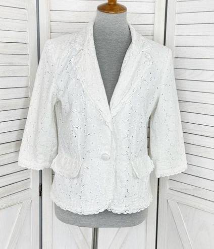 Dress Barn  Eyelet Linen Blazer Jacket White Medium Cottagecore