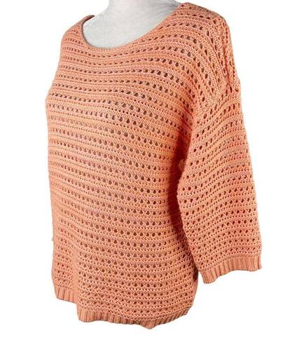 Coldwater Creek  Tradewinds Sweater S Sunset Open Knit 3/4 Sleeves New