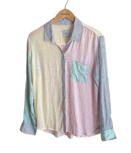 Rails Charli Button Down Top Mixed Rainbow Stripe