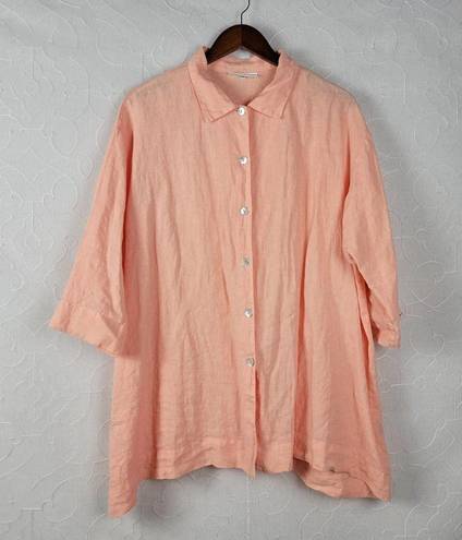 Bryn Walker  Womens Top Size M Peach Linen Button Up Asymmetric Oversized Tunic