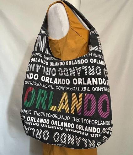 Robin Ruth  ORLANDO Hobo Large Shoulder Bag Black Canvas Texture Lettering Tag