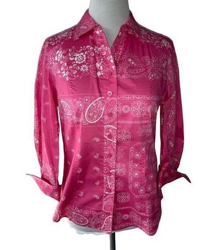 Coldwater Creek  ladies petite pink white paisley floral button down shirt NEW PS