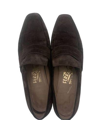 Salvatore Ferragamo  Women's Brown Suede Loafers Slip-On Shoes