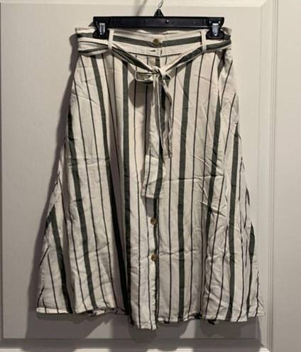 The Loft  Outlet White Gray Striped Button Through Midi Belted Skirt Size 4 EUC #6666